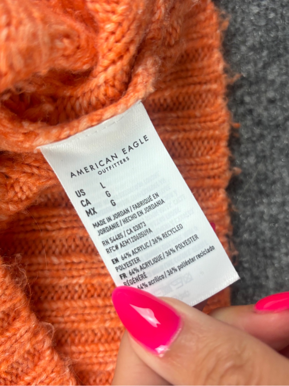 AMERICAN EAGLE Women’s Vibrant Orange V-Neck Textured Waffle-Knit Sweater -Large - Picture 4 of 6